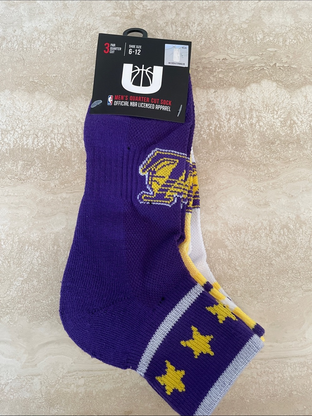 NBA Purple and Yellow Men's Quarter Cut Athletic Socks - 3 Pack